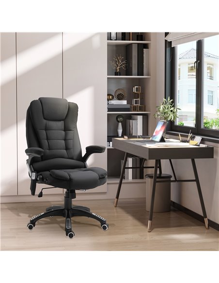 Vinsetto Massage Recliner Chair Heated Office Chair with Six Massage Points Linen-Feel Fabric 360���� Swivel Wheels Black - pic 8455 | FastDaddyshop