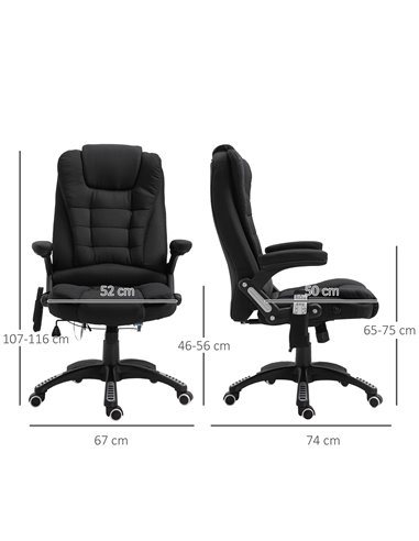 Vinsetto Massage Recliner Chair Heated Office Chair with Six Massage Points Linen-Feel Fabric 360���� Swivel Wheels Black