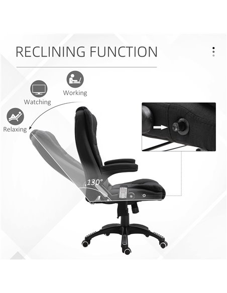 Vinsetto Massage Recliner Chair Heated Office Chair with Six Massage Points Linen-Feel Fabric 360���� Swivel Wheels Black - pic 8459 | FastDaddyshop