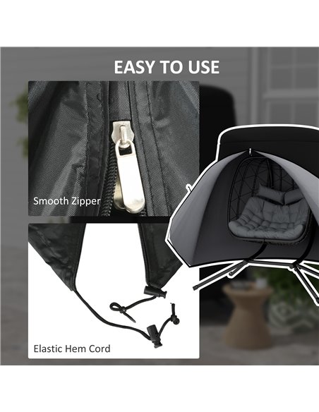 Outsunny Hanging Egg Chair Protective Cover, Waterproof & Dustproof Single Swing Seat Cover with Zipper, 300D Oxford Fabric, Gre - pic 84597 | FastDaddyshop