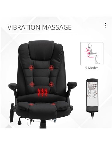 Vinsetto Massage Recliner Chair Heated Office Chair with Six Massage Points Linen-Feel Fabric 360���� Swivel Wheels Black