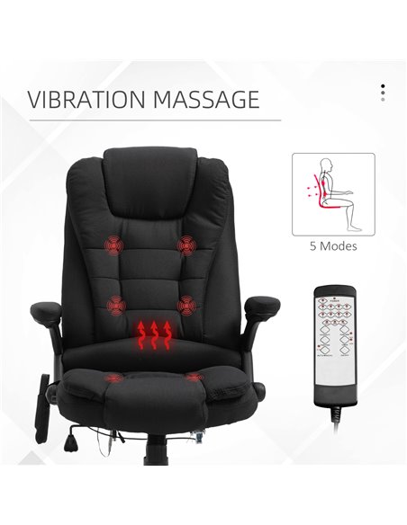 Vinsetto Massage Recliner Chair Heated Office Chair with Six Massage Points Linen-Feel Fabric 360���� Swivel Wheels Black - pic 8460 | FastDaddyshop