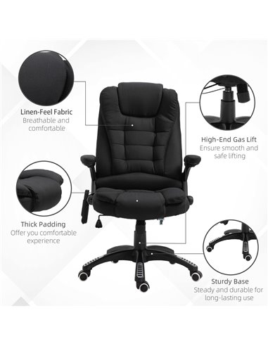 Vinsetto Massage Recliner Chair Heated Office Chair with Six Massage Points Linen-Feel Fabric 360���� Swivel Wheels Black