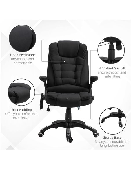 Vinsetto Massage Recliner Chair Heated Office Chair with Six Massage Points Linen-Feel Fabric 360���� Swivel Wheels Black - pic 8462 | FastDaddyshop