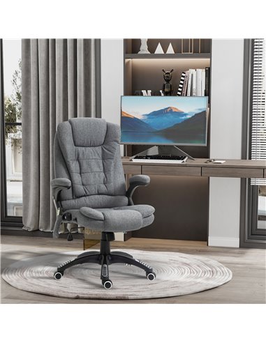 Vinsetto Massage Recliner Chair Heated Office Chair with Six Massage Points Linen-Feel Fabric 360���� Swivel Wheels Grey
