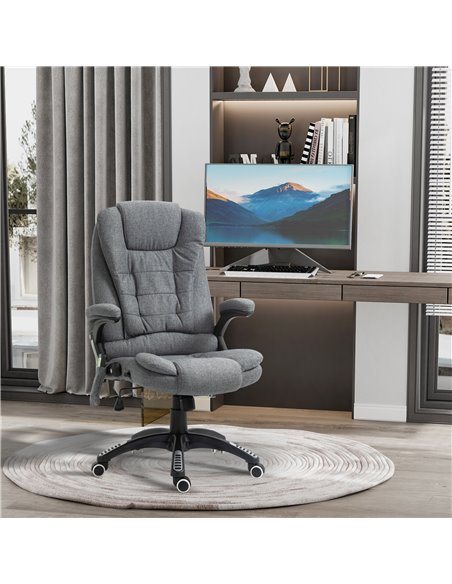 Vinsetto Massage Recliner Chair Heated Office Chair with Six Massage Points Linen-Feel Fabric 360���� Swivel Wheels Grey - pic 8463 | FastDaddyshop