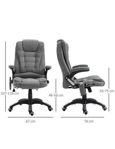 Vinsetto Massage Recliner Chair Heated Office Chair with Six Massage Points Linen-Feel Fabric 360���� Swivel Wheels Grey