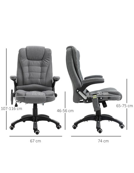 Vinsetto Massage Recliner Chair Heated Office Chair with Six Massage Points Linen-Feel Fabric 360���� Swivel Wheels Grey - pic 8464 | FastDaddyshop