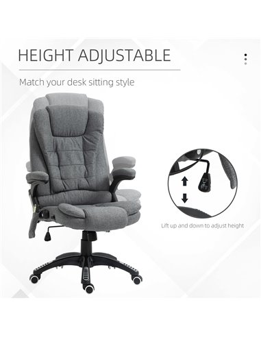 Vinsetto Massage Recliner Chair Heated Office Chair with Six Massage Points Linen-Feel Fabric 360���� Swivel Wheels Grey