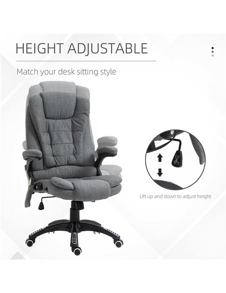 Vinsetto Massage Recliner Chair Heated Office Chair with Six Massage Points Linen-Feel Fabric 360���� Swivel Wheels Grey - pic 8465 | FastDaddyshop