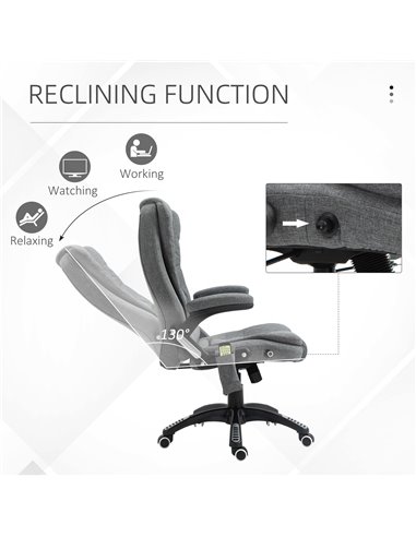 Vinsetto Massage Recliner Chair Heated Office Chair with Six Massage Points Linen-Feel Fabric 360���� Swivel Wheels Grey