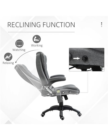 Vinsetto Massage Recliner Chair Heated Office Chair with Six Massage Points Linen-Feel Fabric 360���� Swivel Wheels Grey - pic 8467 | FastDaddyshop