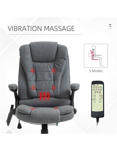Vinsetto Massage Recliner Chair Heated Office Chair with Six Massage Points Linen-Feel Fabric 360���� Swivel Wheels Grey