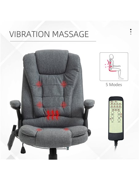 Vinsetto Massage Recliner Chair Heated Office Chair with Six Massage Points Linen-Feel Fabric 360���� Swivel Wheels Grey - pic 8468 | FastDaddyshop