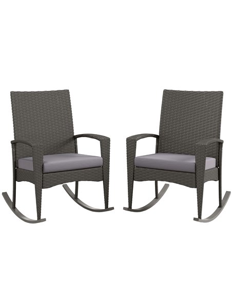 Outsunny Outdoor PE Rattan Rocking Chair Set of 2, Garden Rocking Chair Set with Armrest and Cushion, Grey 867-P003 - pic 84683 | FastDaddyshop