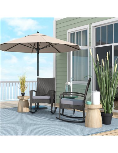 Outsunny Outdoor PE Rattan Rocking Chair Set of 2, Garden Rocking Chair Set with Armrest and Cushion, Grey 867-P003