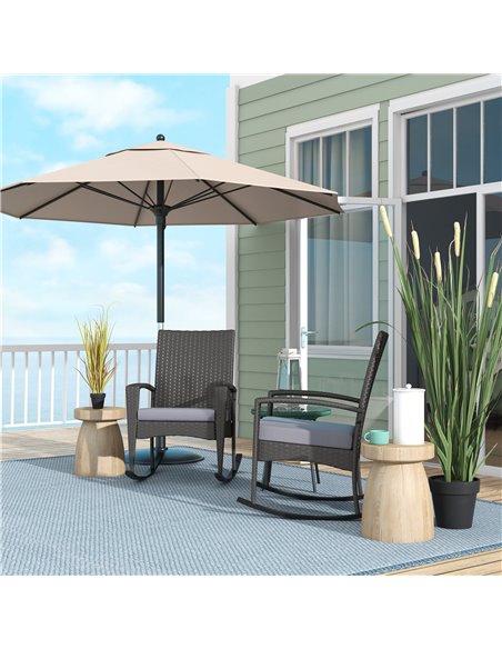 Outsunny Outdoor PE Rattan Rocking Chair Set of 2, Garden Rocking Chair Set with Armrest and Cushion, Grey 867-P003 - pic 84684 | FastDaddyshop