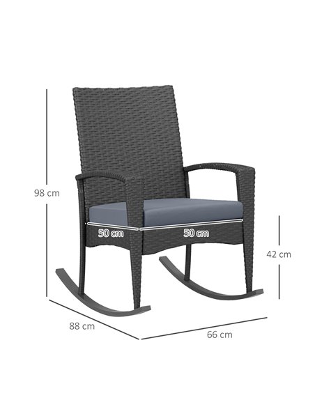 Outsunny Outdoor PE Rattan Rocking Chair Set of 2, Garden Rocking Chair Set with Armrest and Cushion, Grey 867-P003 - pic 84685 | FastDaddyshop