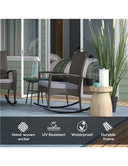 Outsunny Outdoor PE Rattan Rocking Chair Set of 2, Garden Rocking Chair Set with Armrest and Cushion, Grey 867-P003 - pic 84686 | FastDaddyshop