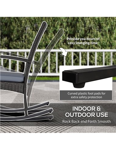 Outsunny Outdoor PE Rattan Rocking Chair Set of 2, Garden Rocking Chair Set with Armrest and Cushion, Grey 867-P003