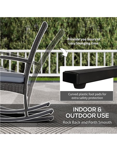 Outsunny Outdoor PE Rattan Rocking Chair Set of 2, Garden Rocking Chair Set with Armrest and Cushion, Grey 867-P003 - pic 84689 | FastDaddyshop