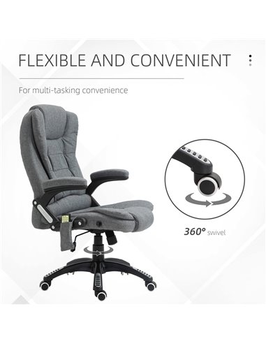 Vinsetto Massage Recliner Chair Heated Office Chair with Six Massage Points Linen-Feel Fabric 360���� Swivel Wheels Grey