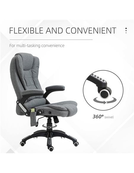 Vinsetto Massage Recliner Chair Heated Office Chair with Six Massage Points Linen-Feel Fabric 360���� Swivel Wheels Grey - pic 8469 | FastDaddyshop