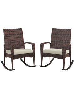 Outsunny Outdoor PE Rattan Rocking Chair Set of 2, Garden Rocking Chair Set with Armrest and Cushion, Brown 867-P004