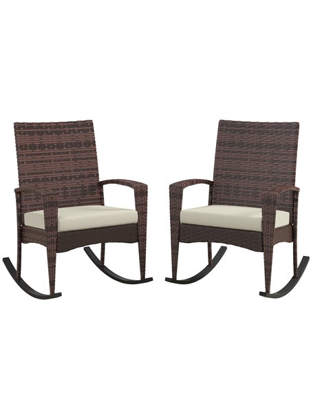 Outsunny Outdoor PE Rattan Rocking Chair Set of 2, Garden Rocking Chair Set with Armrest and Cushion, Brown 867-P004 - pic 84692 | FastDaddyshop