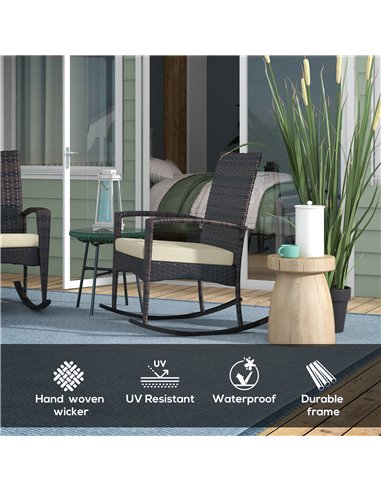 Outsunny Outdoor PE Rattan Rocking Chair Set of 2, Garden Rocking Chair Set with Armrest and Cushion, Brown 867-P004