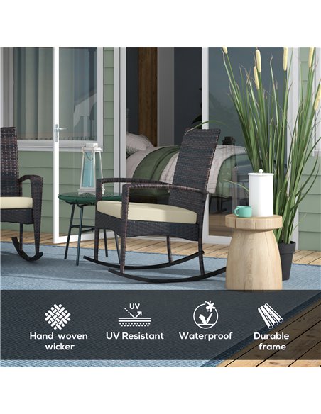 Outsunny Outdoor PE Rattan Rocking Chair Set of 2, Garden Rocking Chair Set with Armrest and Cushion, Brown 867-P004 - pic 84695 | FastDaddyshop