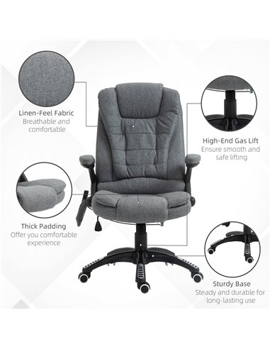 Vinsetto Massage Recliner Chair Heated Office Chair with Six Massage Points Linen-Feel Fabric 360���� Swivel Wheels Grey