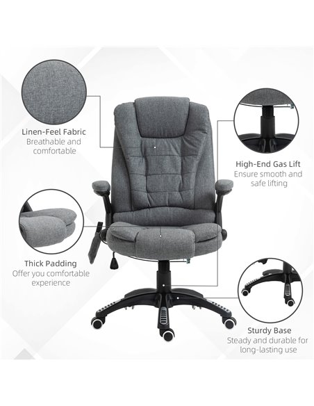 Vinsetto Massage Recliner Chair Heated Office Chair with Six Massage Points Linen-Feel Fabric 360���� Swivel Wheels Grey - pic 8470 | FastDaddyshop