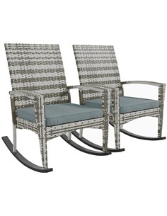 Outsunny Outdoor PE Rattan Rocking Chair Set of 2, Garden Rocking Chair Set with Armrest and Cushion, Light Grey 867-P005