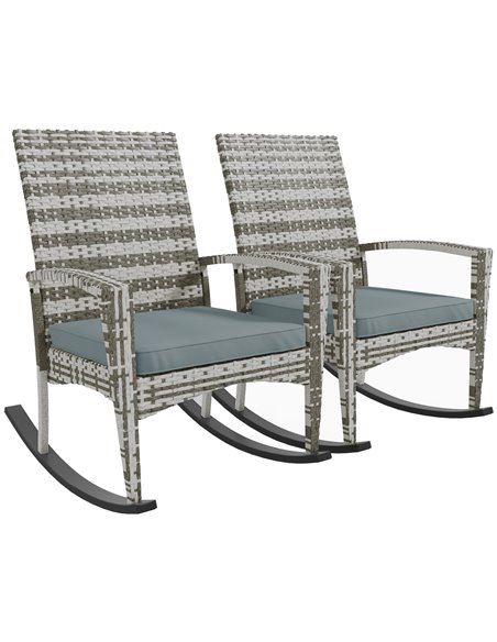 Outsunny Outdoor PE Rattan Rocking Chair Set of 2, Garden Rocking Chair Set with Armrest and Cushion, Light Grey 867-P005 - pic 84701 | FastDaddyshop