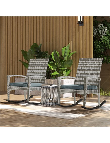 Outsunny Outdoor PE Rattan Rocking Chair Set of 2, Garden Rocking Chair Set with Armrest and Cushion, Light Grey 867-P005 - pic 84702 | FastDaddyshop