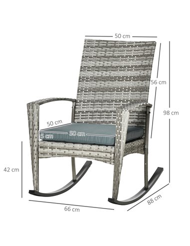 Outsunny Outdoor PE Rattan Rocking Chair Set of 2, Garden Rocking Chair Set with Armrest and Cushion, Light Grey 867-P005