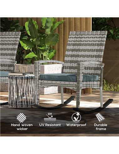 Outsunny Outdoor PE Rattan Rocking Chair Set of 2, Garden Rocking Chair Set with Armrest and Cushion, Light Grey 867-P005