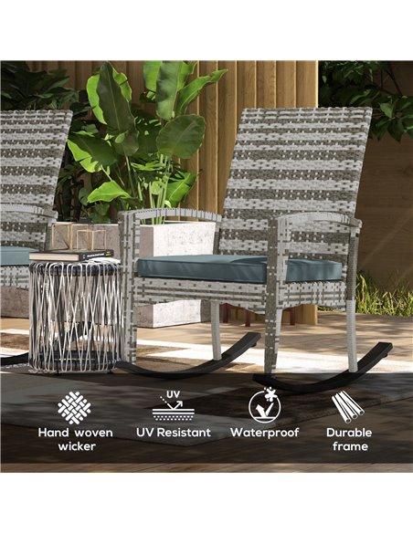 Outsunny Outdoor PE Rattan Rocking Chair Set of 2, Garden Rocking Chair Set with Armrest and Cushion, Light Grey 867-P005 - pic 84704 | FastDaddyshop