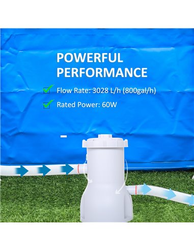 Outsunny Cartridge Filter Pump for 13'-15' Above Ground Pools, 800GPH (3028 LPH) Swimming Pool Filter Pump with Hose and Hose Cl