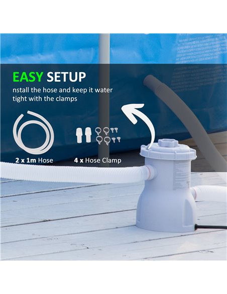 Outsunny Cartridge Filter Pump for 13'-15' Above Ground Pools, 800GPH (3028 LPH) Swimming Pool Filter Pump with Hose and Hose Cl - pic 84725 | FastDaddyshop