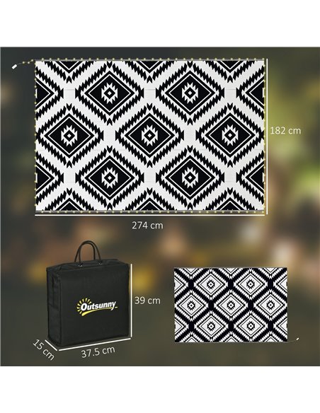 Outsunny Reversible Outdoor Rug with LED Lights, Plastic Straw, 182 x 274cm, Black and White 844-836V00MX - pic 84775 | FastDaddyshop