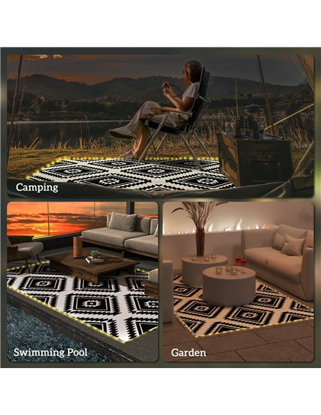 Outsunny Reversible Outdoor Rug with LED Lights, Plastic Straw, 182 x 274cm, Black and White 844-836V00MX - pic 84778 | FastDaddyshop