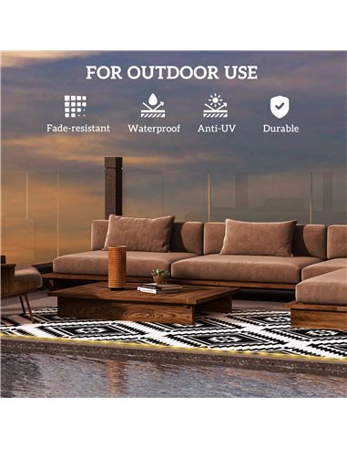 Outsunny Reversible Outdoor Rug with LED Lights, Plastic Straw, 182 x 274cm, Black and White 844-836V00MX