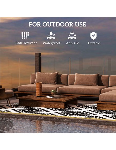 Outsunny Reversible Outdoor Rug with LED Lights, Plastic Straw, 182 x 274cm, Black and White 844-836V00MX - pic 84779 | FastDaddyshop