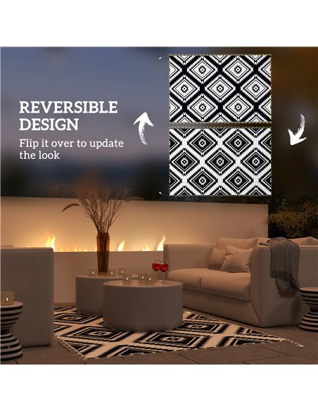 Outsunny Reversible Outdoor Rug with LED Lights, Plastic Straw, 182 x 274cm, Black and White 844-836V00MX - pic 84780 | FastDaddyshop