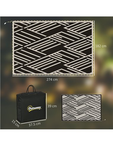 Outsunny Reversible Outdoor Rug with LED Lights, Plastic Straw, 182 x 274cm, Black and Coffee 844-838V00MX