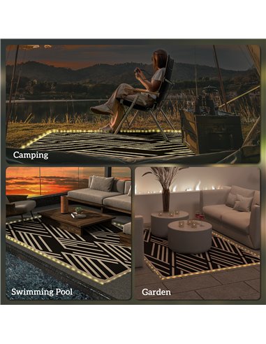 Outsunny Reversible Outdoor Rug with LED Lights, Plastic Straw, 182 x 274cm, Black and Coffee 844-838V00MX