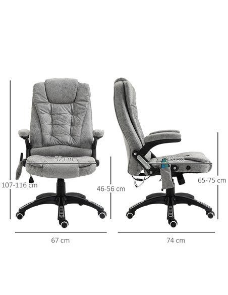 Vinsetto Massage Recliner Chair Heated Office Chair with Six Massage Points Microfiber Cloth 360���� Swivel Wheels Grey - pic 8480 | FastDaddyshop