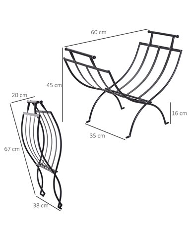 Outsunny Folding Wood Log Holder Fireplace Storage Rack Matte Metal Elevated Indoor Outdoor 45x35cm Black 820-150